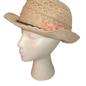 Claire's Girls Cream Pink Side Silk Flower Braided Rope Lace Fedora Hat One Size